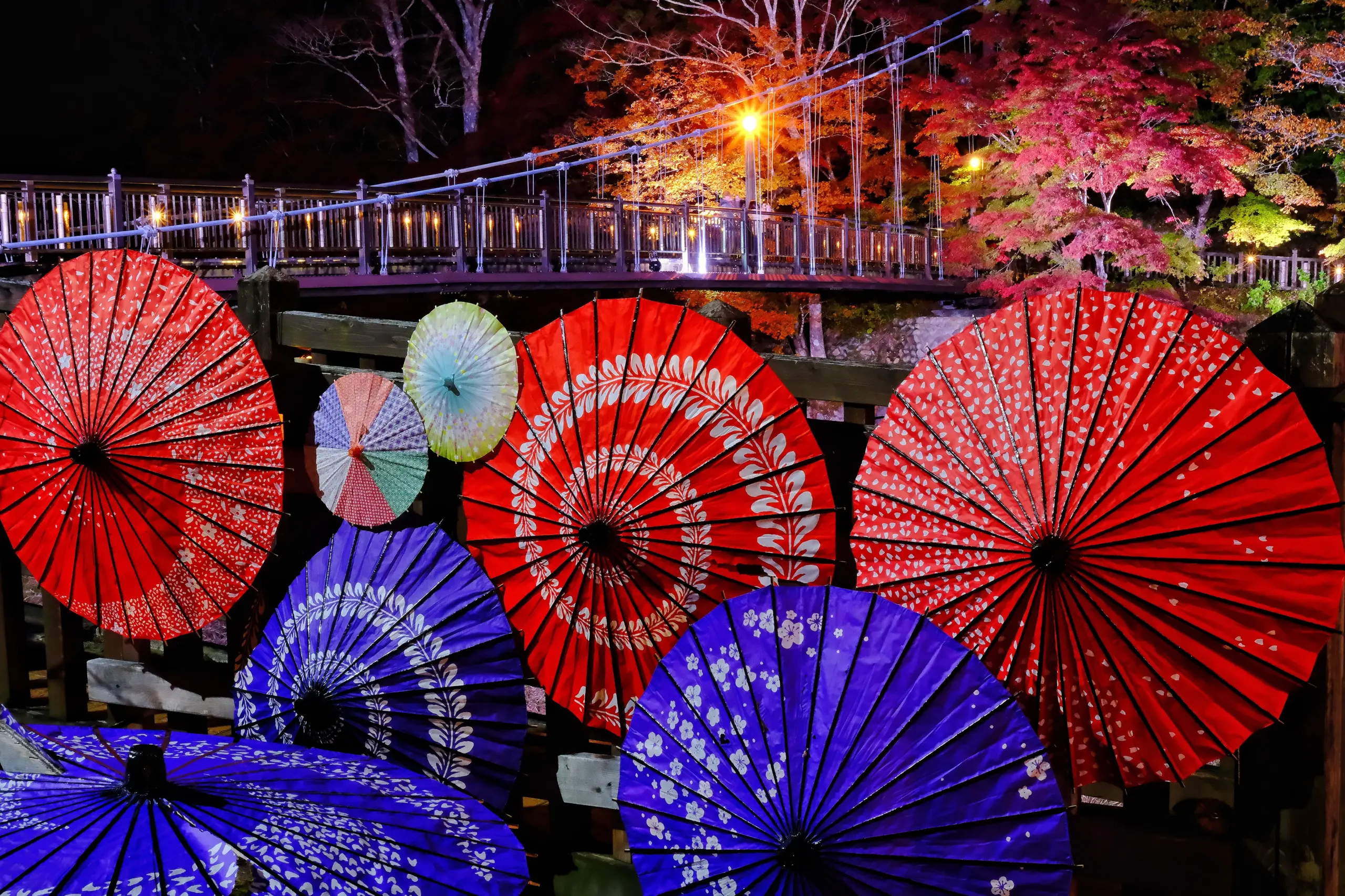 塩原温泉ライトアップ_紅の吊橋_1