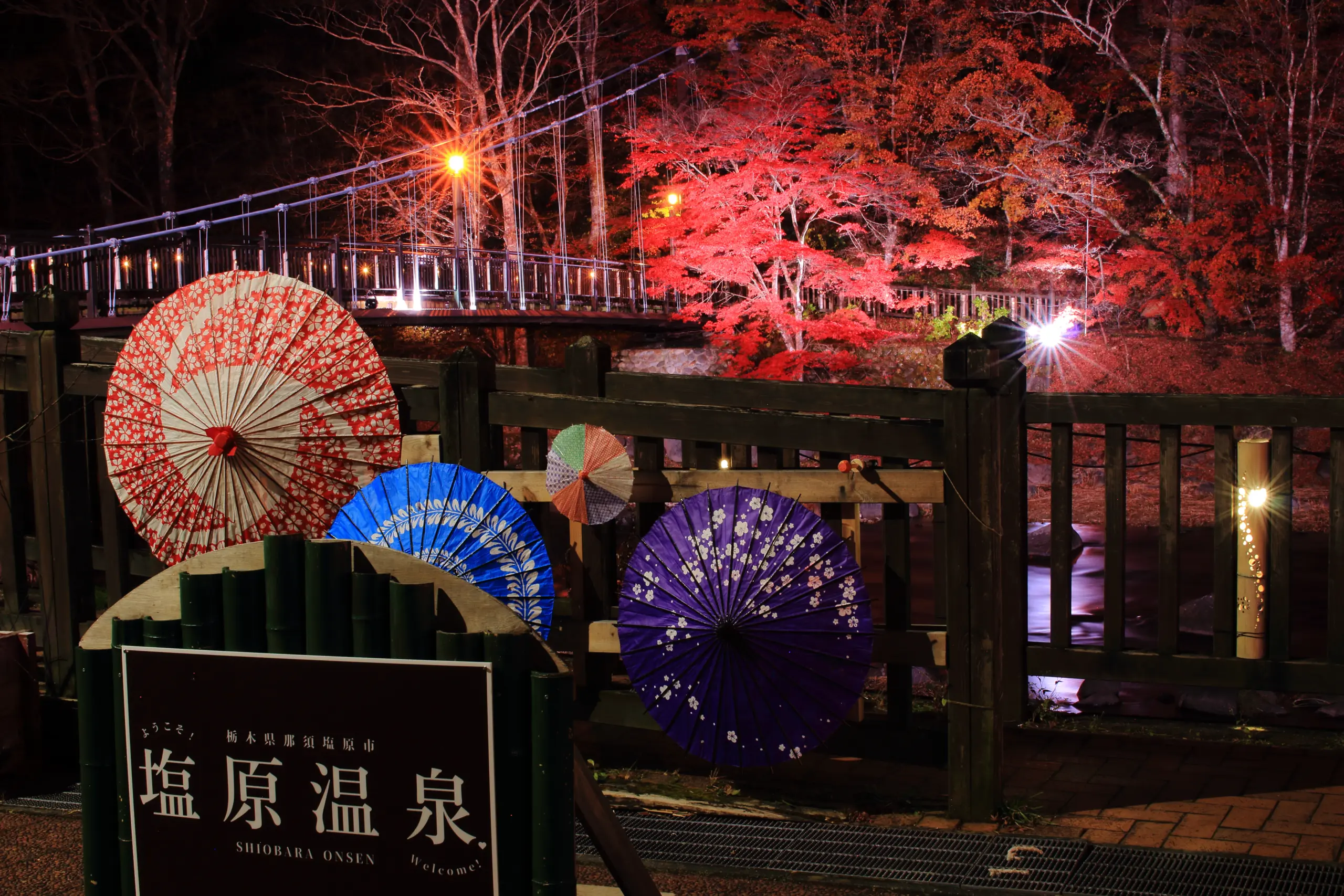 塩原温泉ライトアップ_紅の吊橋1