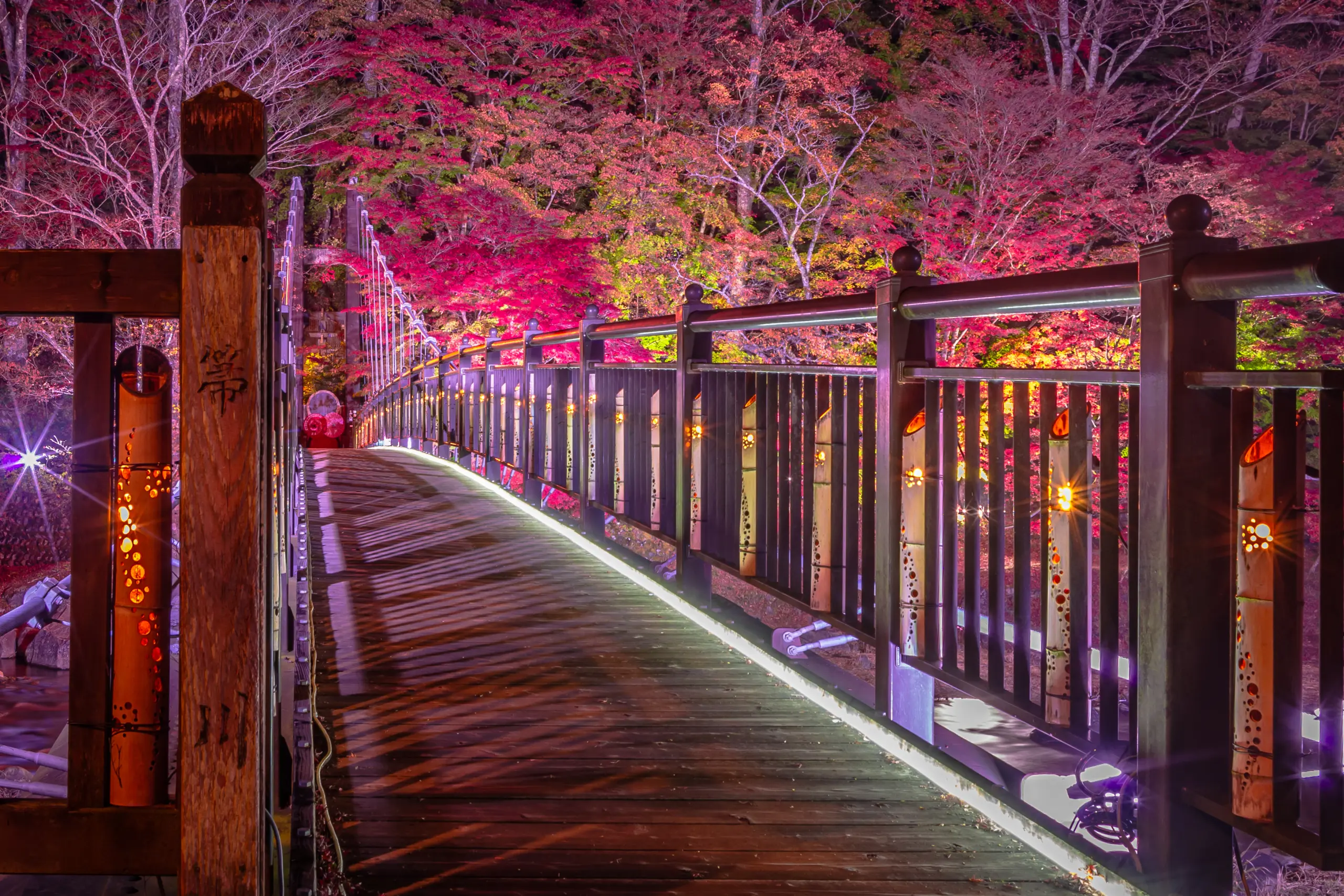 塩原温泉ライトアップ_紅の吊橋４